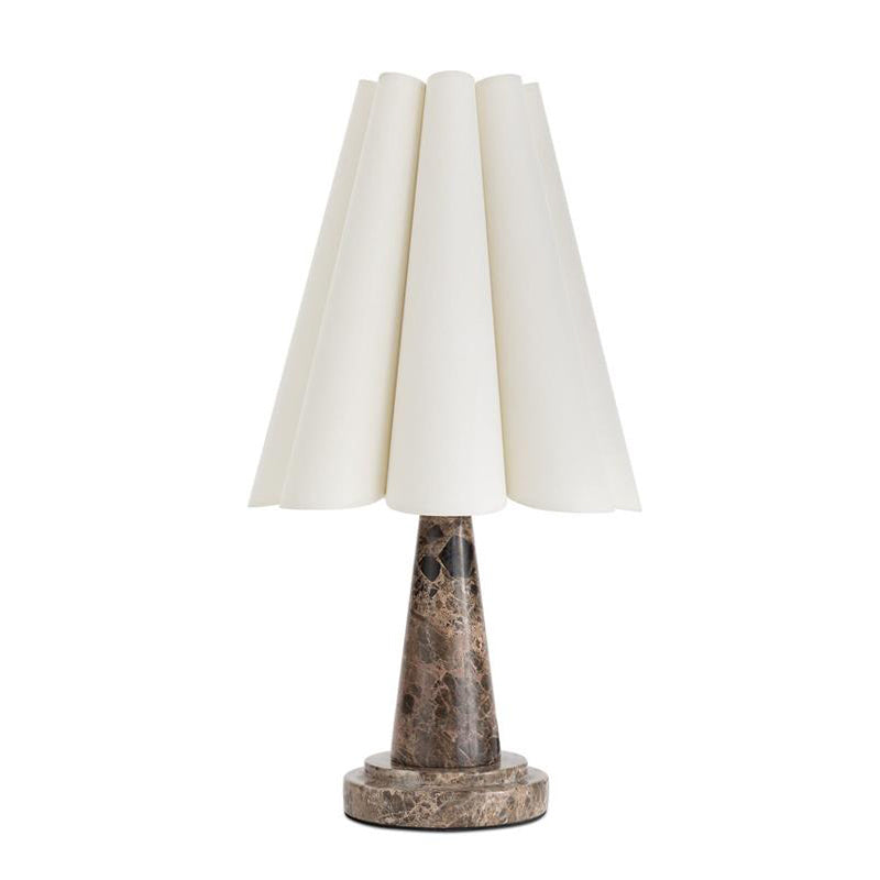 Shadon Traditional Marble Pleated Table Lamp — D 31cm x H 56.5cm / ∅ 12.2″ x H 22.2″; Smoke gray & White