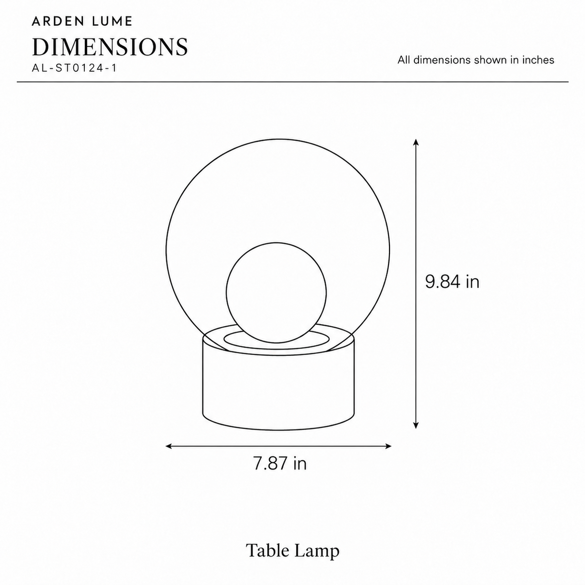ARDEN LUME AL-ST0124-1 dimension diagram in inches