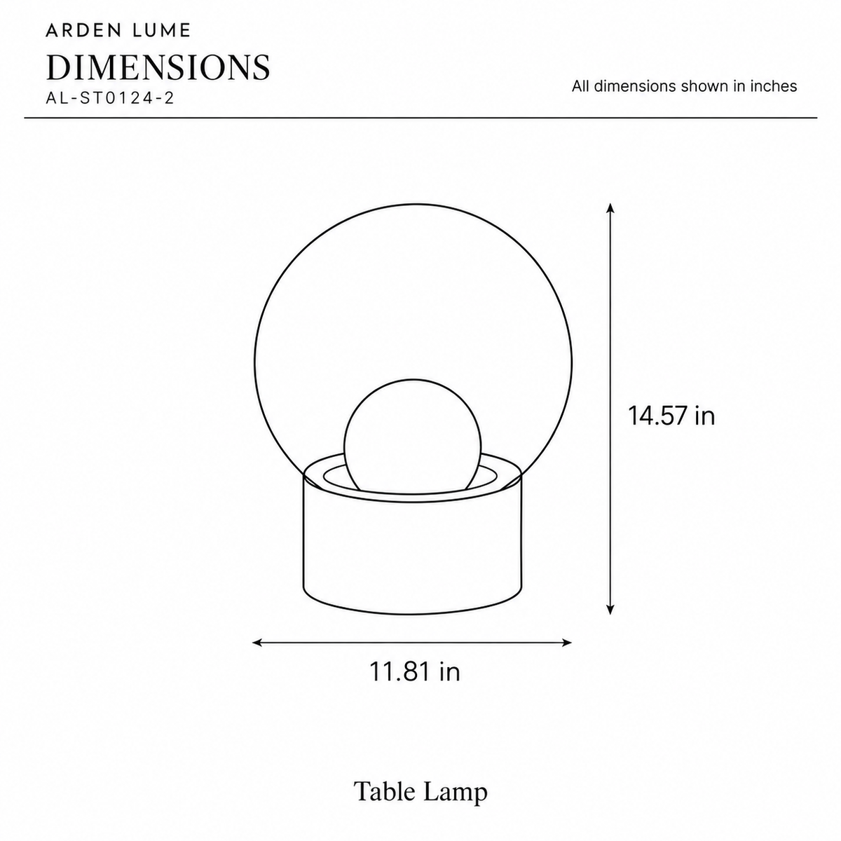 ARDEN LUME AL-ST0124-2 dimension diagram in inches