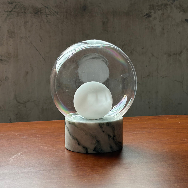 Boule Marble Table Lamp with Glass Shade — D 20cm x H 25cm / ∅ 7.9″ x H 9.8″; Clear Glass