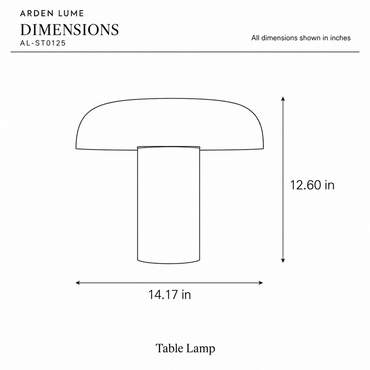 ARDEN LUME AL-ST0125 dimension diagram in inches