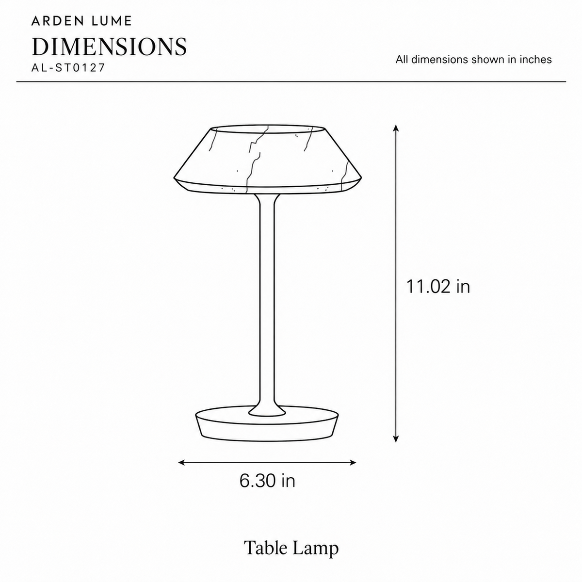 ARDEN LUME AL-ST0127 dimension diagram in inches