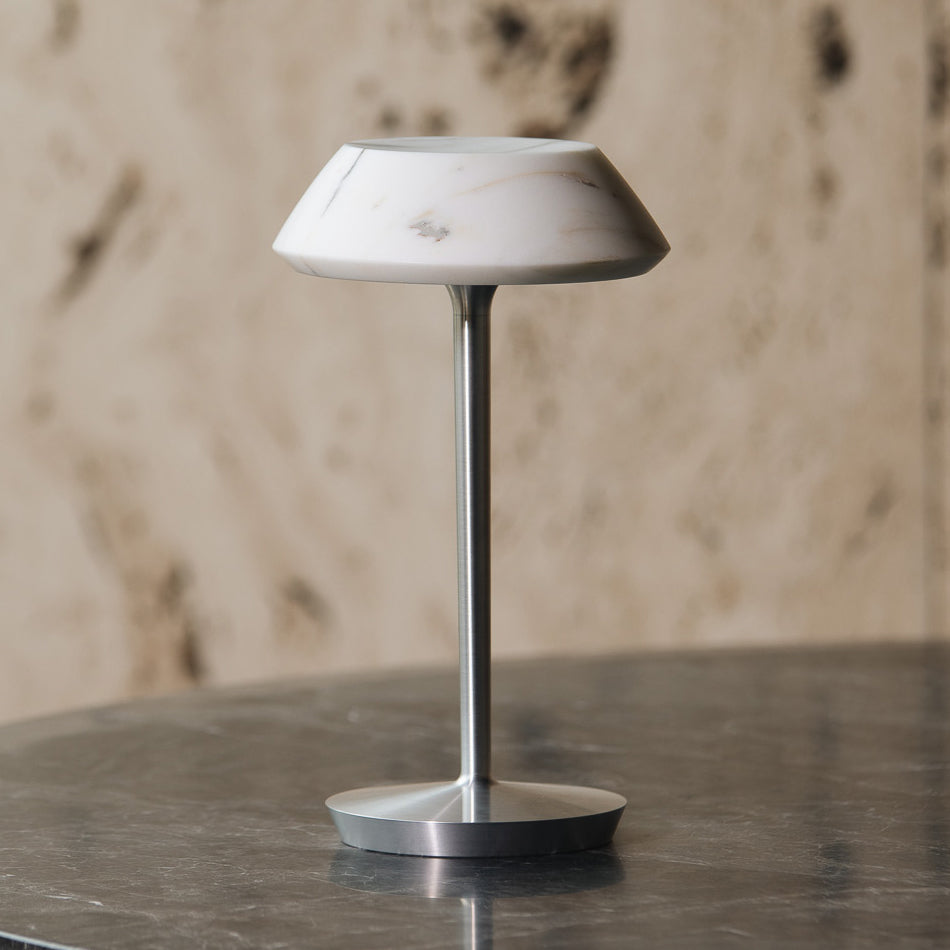 Mini Fiore Marble Rechargeable Table Lamp — D 16cm x H 28cm / ∅ 6.3″ x H 11″; White; Touch