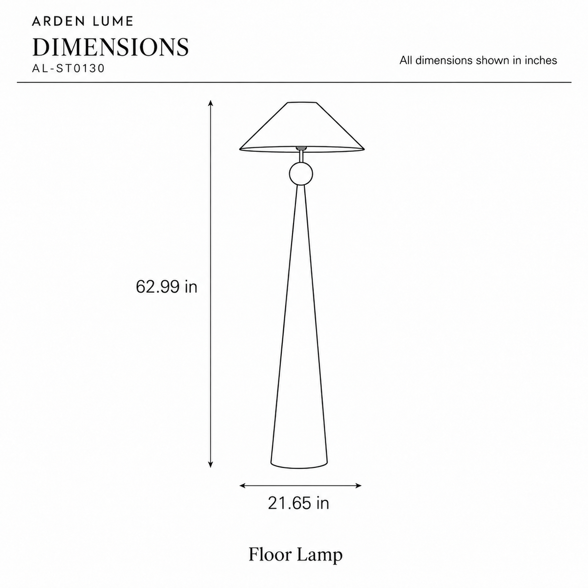 ARDEN LUME AL-ST0130 dimension diagram in inches