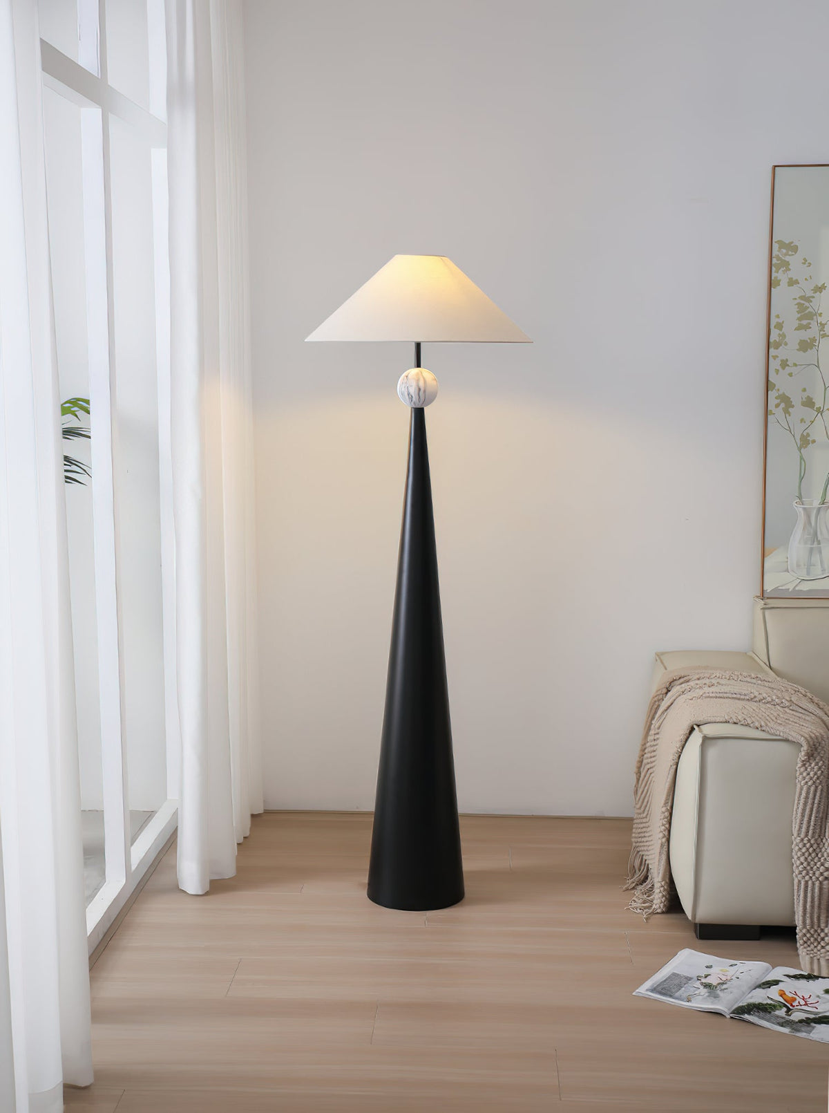 Innes Marble-Look Floor Lamp with Fabric Shade — AL-ST0130 — product view 2