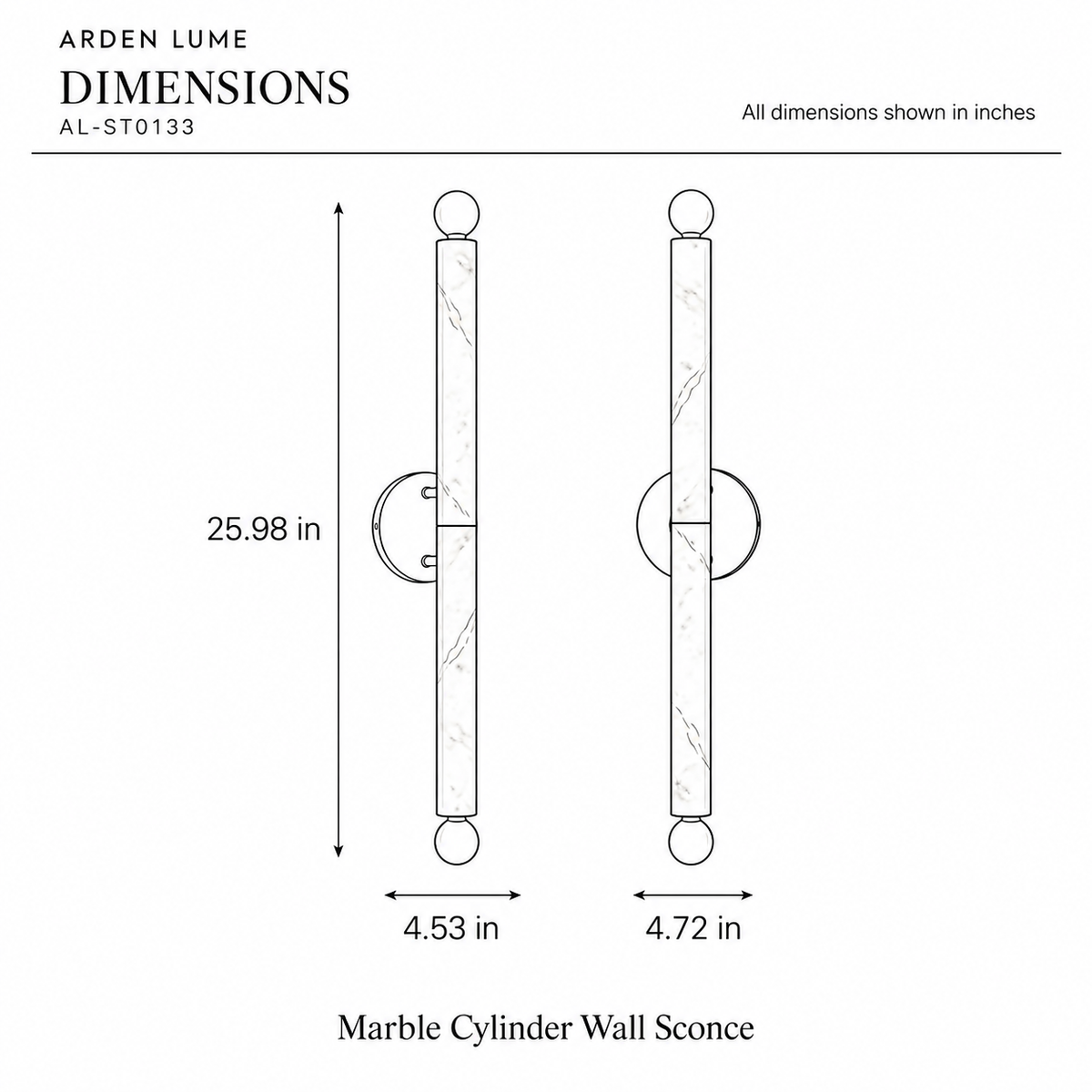 ARDEN LUME AL-ST0133 dimension diagram in inches