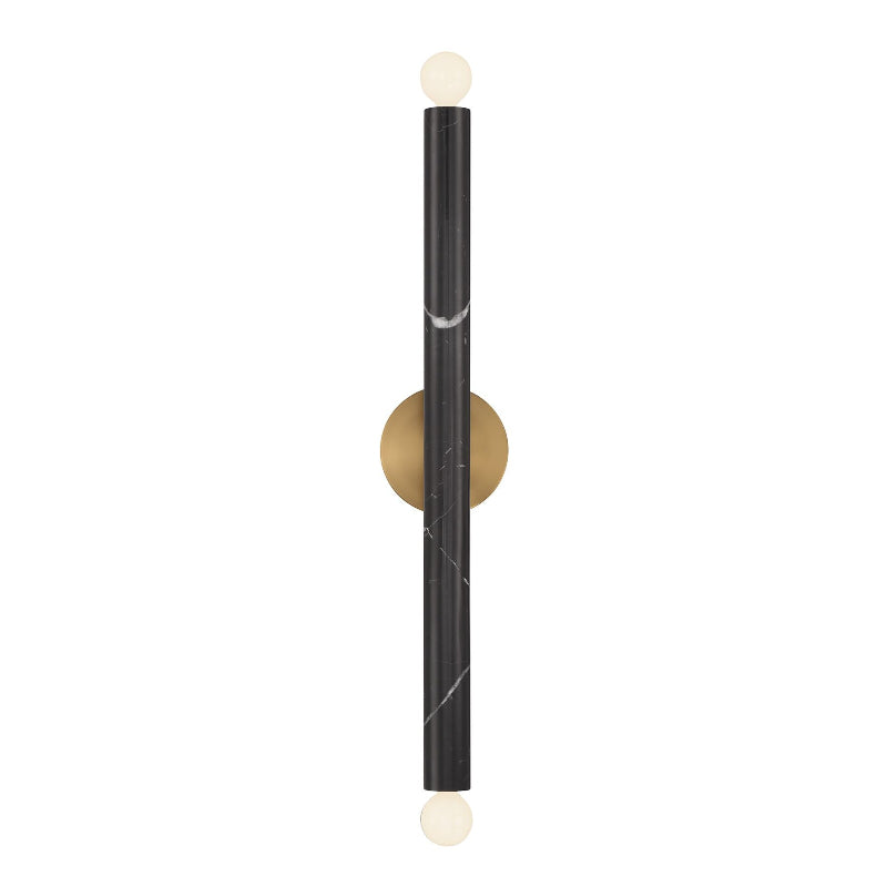 Callaway Minimalist Marble Wall Sconce — D 12cm x W 11.5cm x H 66cm / ∅ 4.7″ x W 4.5″ x H 26″; Lacquered Burnished Brass & Black Marble
