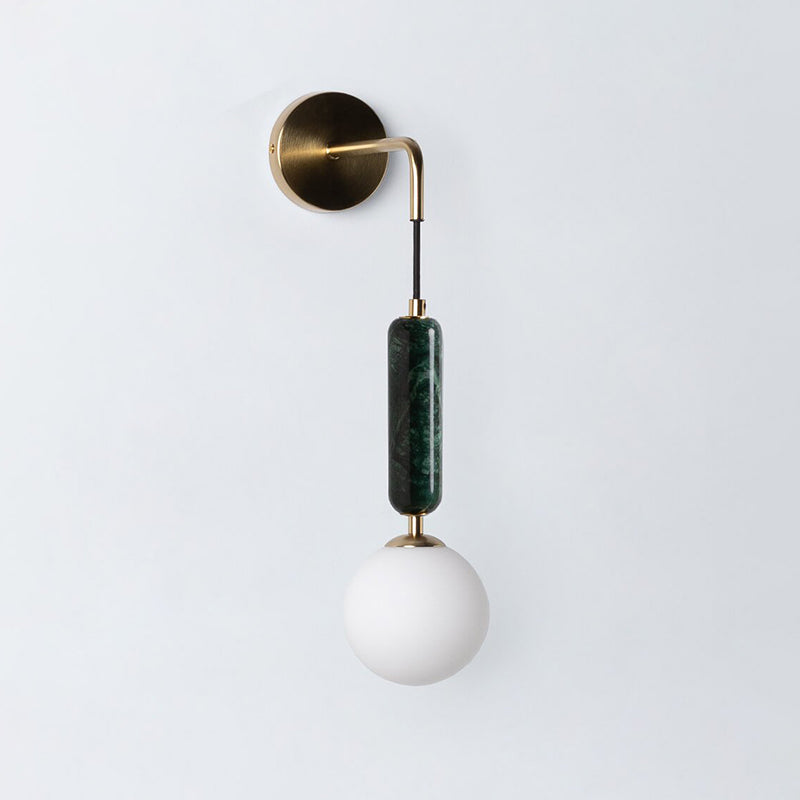 Valenes Marble Wall Sconce — D 12cm x W 24cm x H 49cm / ∅ 4.7″ x W 9.4″ x H 19.3″; Mirror Polished Brass & Green Marble