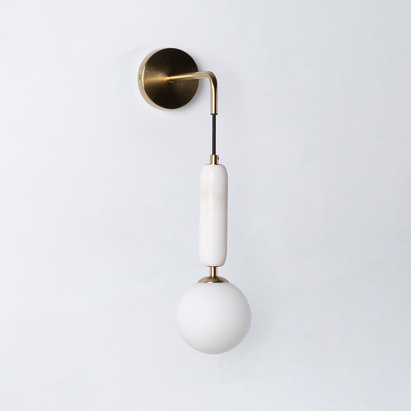 Valenes Marble Wall Sconce — D 12cm x W 24cm x H 49cm / ∅ 4.7″ x W 9.4″ x H 19.3″; Mirror Polished Brass & White Marble