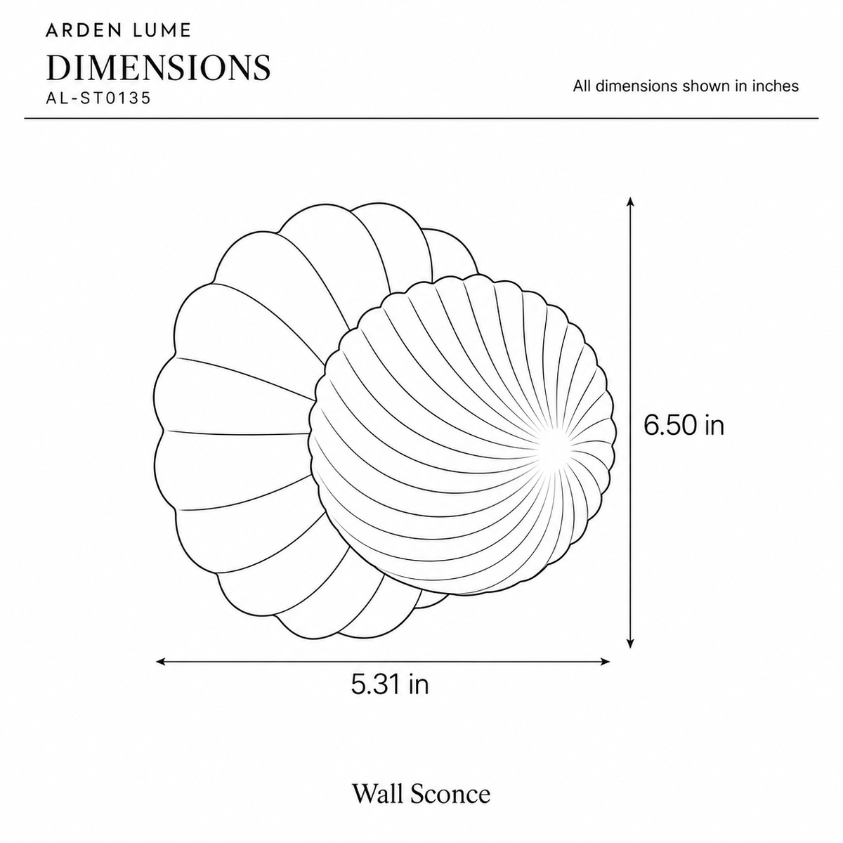 ARDEN LUME AL-ST0135 dimension diagram in inches