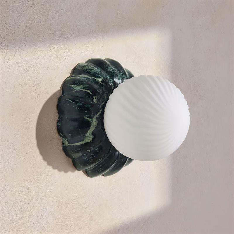 Verdessa Marble Globe Wall Sconce — D 16.5cm x W 13.5cm x H 16.5cm / ∅ 6.5″ x W 5.3″ x H 6.5″; Green & White