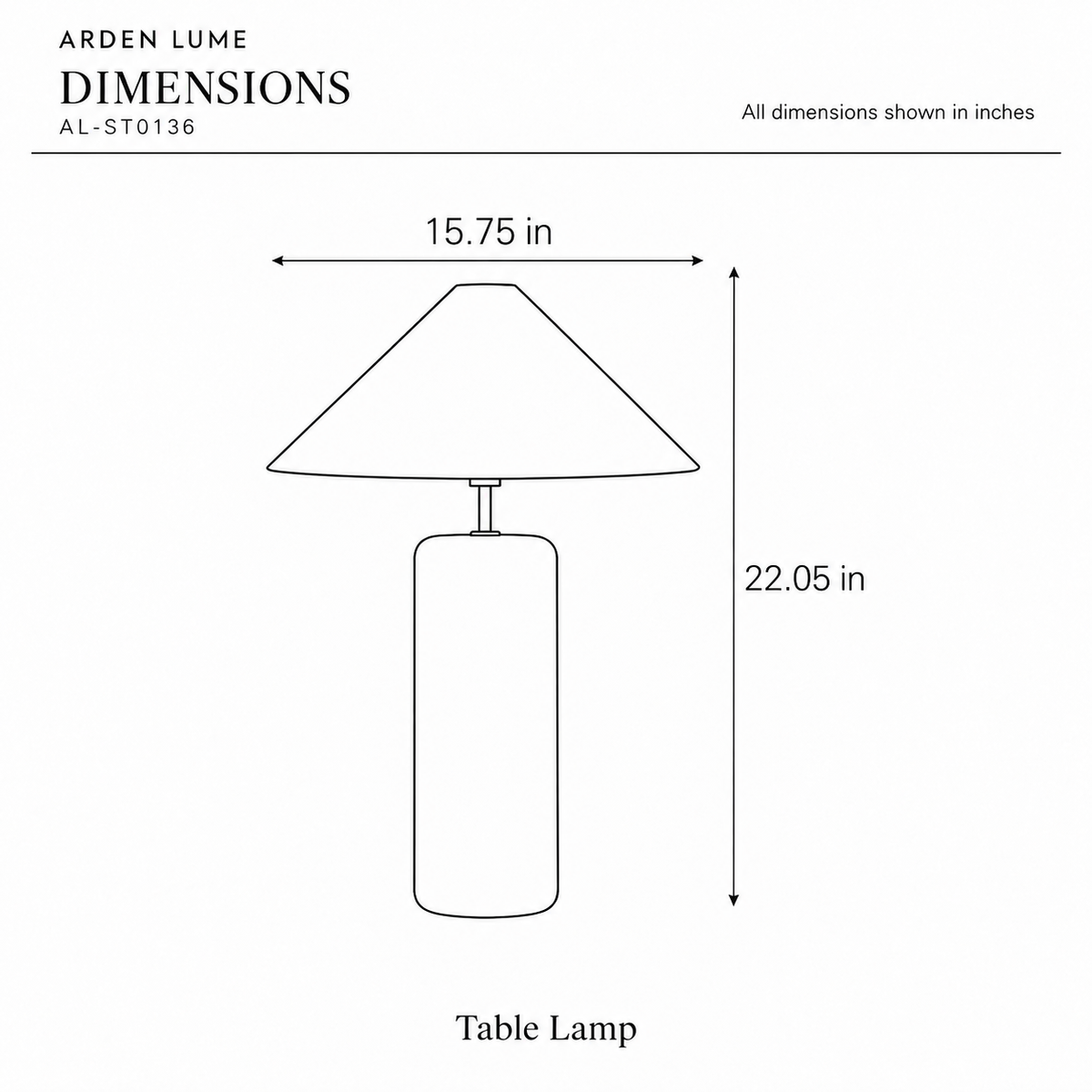 ARDEN LUME AL-ST0136 dimension diagram in inches