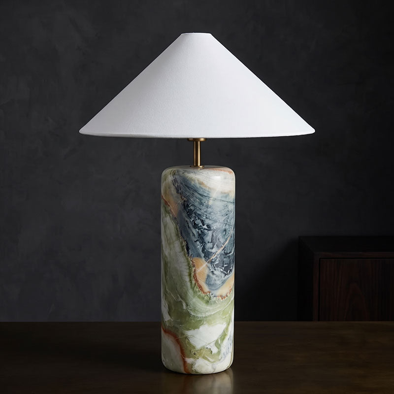 Tall Traditional Floral Marble Table Lamp — D 40cm × H 56cm / ∅ 15.7″ × H 22″; Green & White