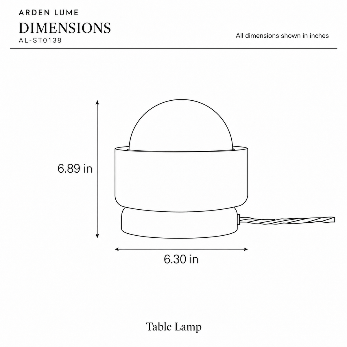 ARDEN LUME AL-ST0138 dimension diagram in inches