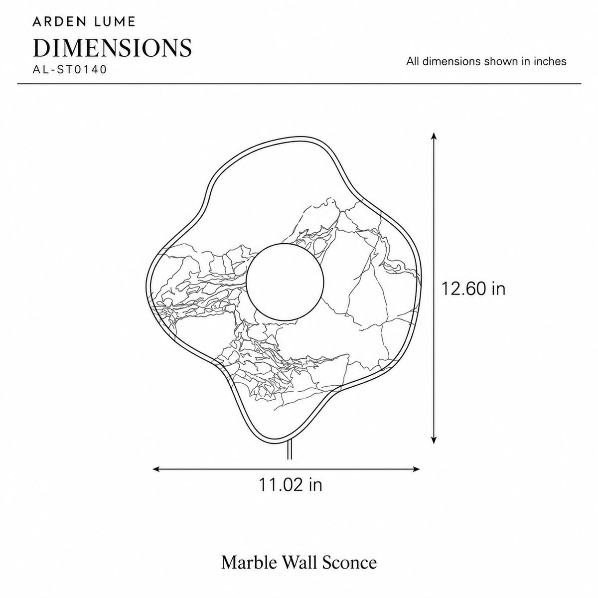 ARDEN LUME AL-ST0140 dimension diagram in inches
