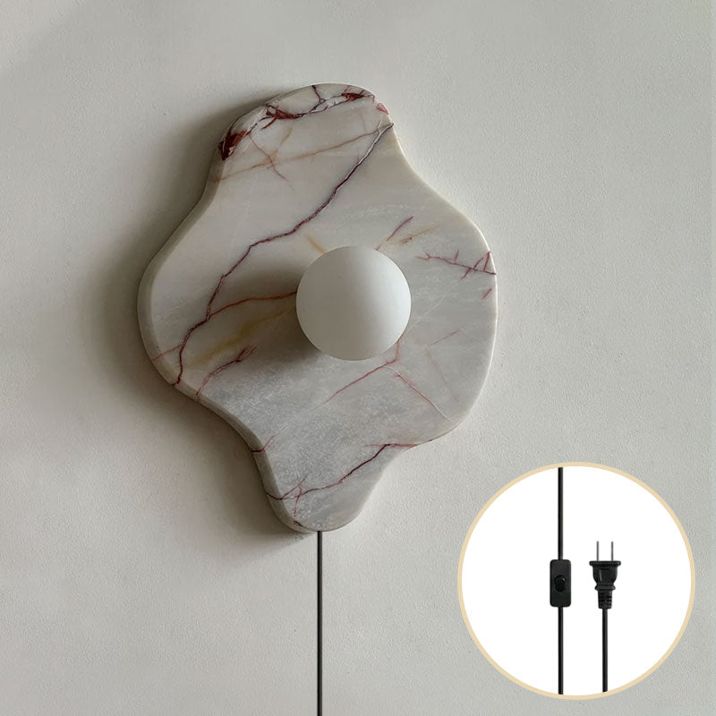 Abnormal Free-Form Marble Globe Wall Sconce — Norwegian Red Veins Marble; D 28cm x W 12cm x H 32cm / ∅ 11″ x W 4.7″ x H 12.6″