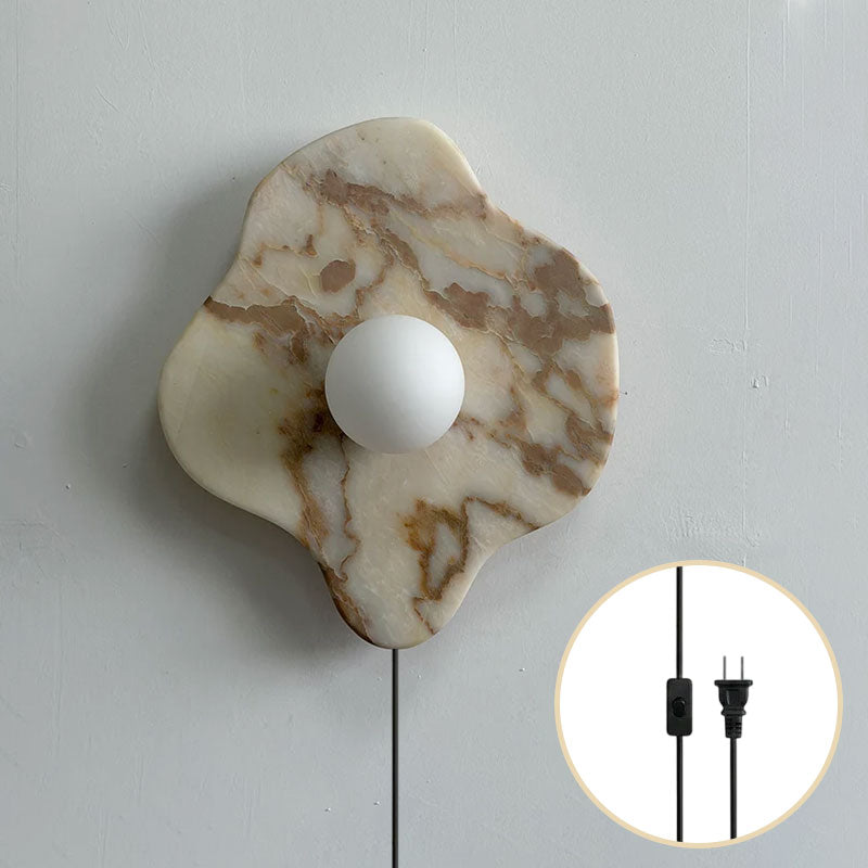 Abnormal Free-Form Marble Globe Wall Sconce — White Gold Marble; D 28cm x W 12cm x H 32cm / ∅ 11″ x W 4.7″ x H 12.6″