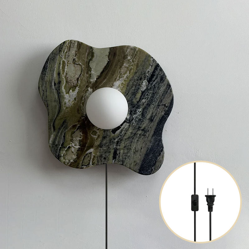 Abnormal Free-Form Marble Globe Wall Sconce — Green Marble; D 28cm x W 12cm x H 32cm / ∅ 11″ x W 4.7″ x H 12.6″