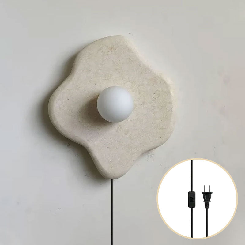 Abnormal Free-Form Marble Globe Wall Sconce — Beige Marble; D 28cm x W 12cm x H 32cm / ∅ 11″ x W 4.7″ x H 12.6″