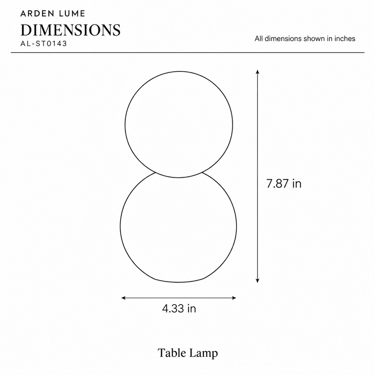 ARDEN LUME AL-ST0143 dimension diagram in inches