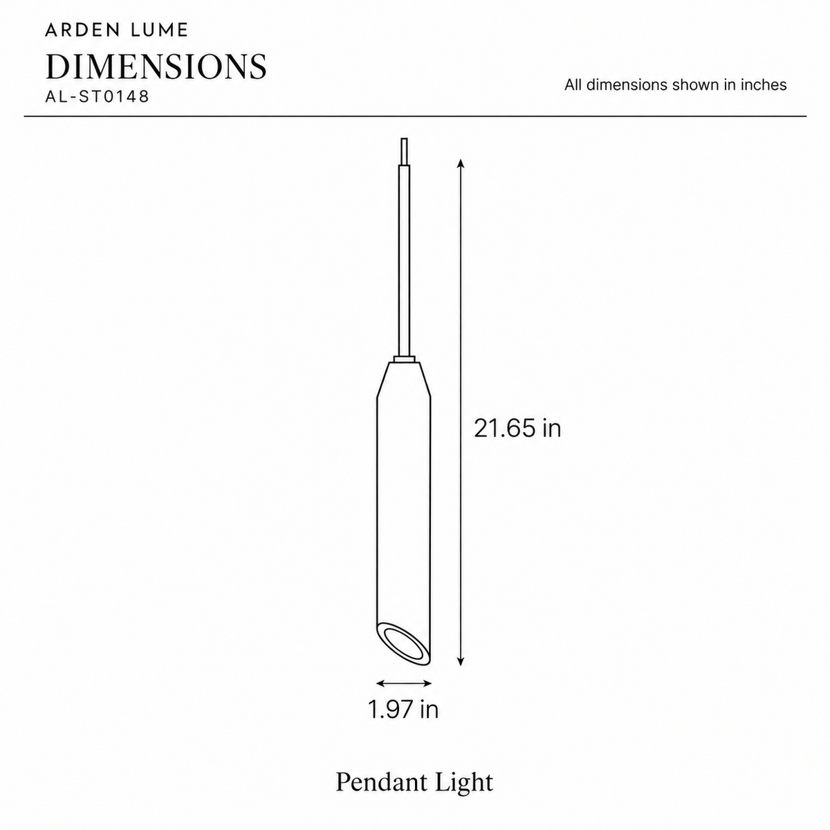 ARDEN LUME AL-ST0148 dimension diagram in inches