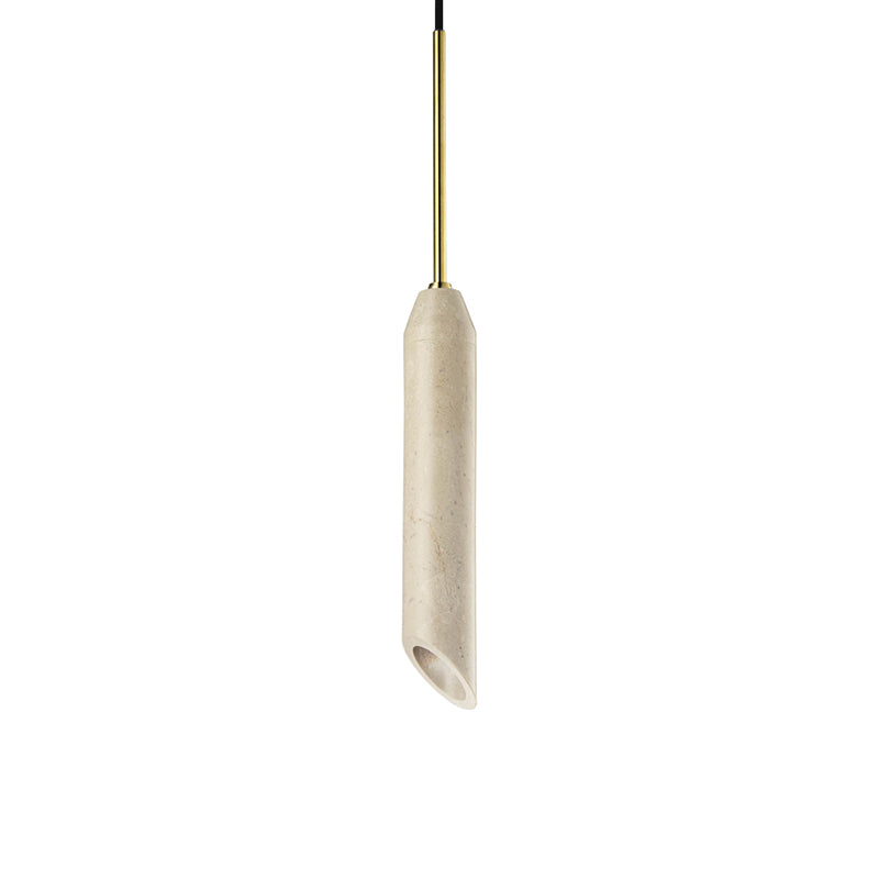 Carnival Minimalist Marble Pendant Light — D 5cm x H 55cm / ∅ 2″ x H 21.7″; Beige travertine & Gold