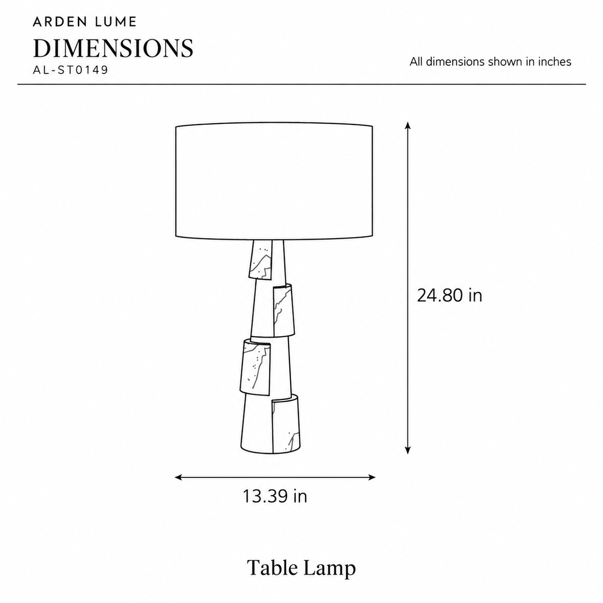 ARDEN LUME AL-ST0149 dimension diagram in inches