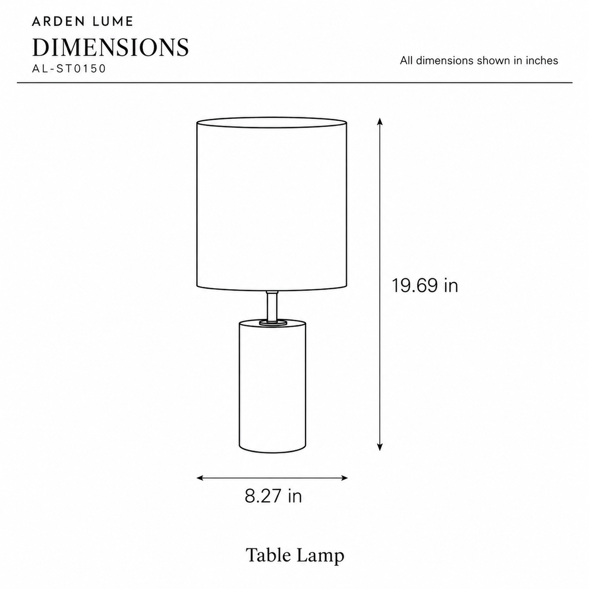 ARDEN LUME AL-ST0150 dimension diagram in inches