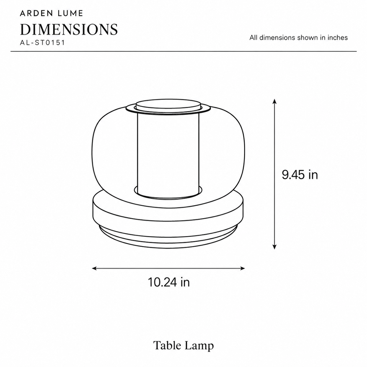 ARDEN LUME AL-ST0151 dimension diagram in inches