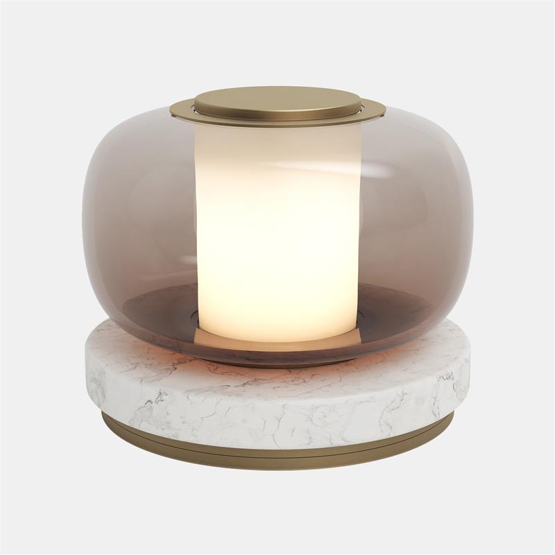 Luna A Marble LED Table Lamp — D 26cm x H 24cm / ∅ 10.2″ x H 9.4″  (warm light); Amber + White