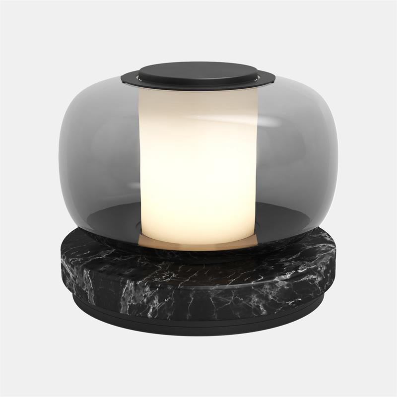 Luna A Marble LED Table Lamp — D 26cm x H 24cm / ∅ 10.2″ x H 9.4″  (warm light); Smoke gray + Black