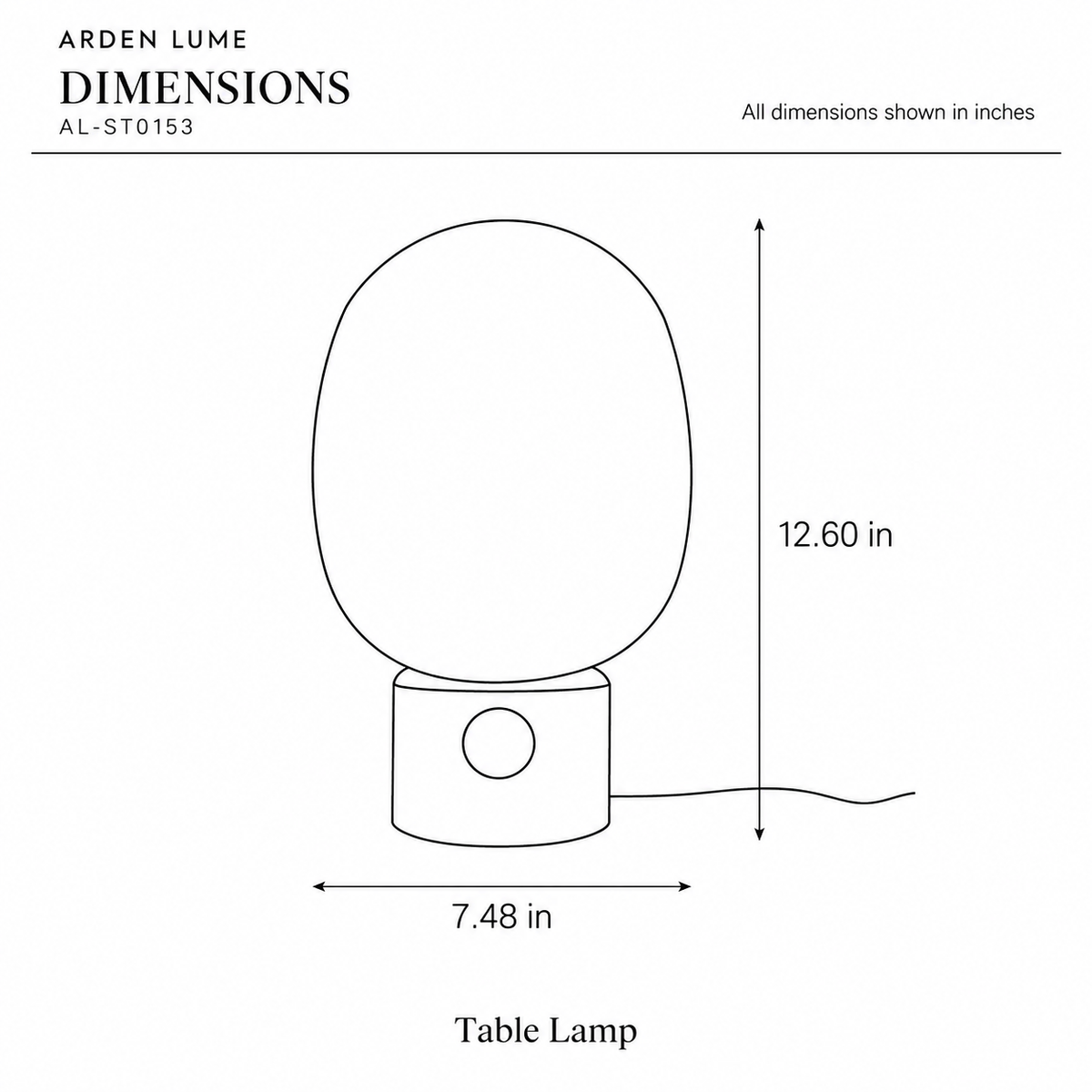 ARDEN LUME AL-ST0153 dimension diagram in inches