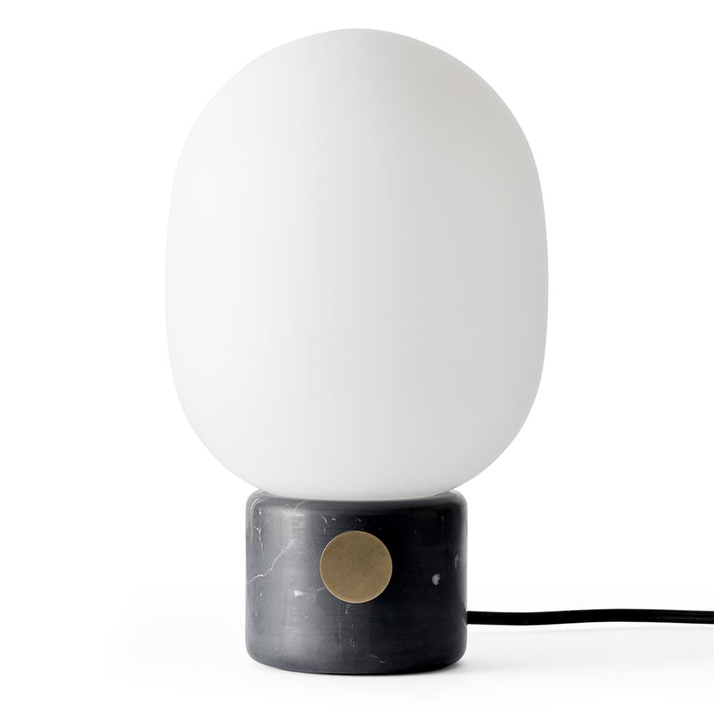 Mid-Century Marble Audio Table Lamp — Black marble & White glass; D 19cm x H 32cm / ∅ 7.5″ x H 12.6″