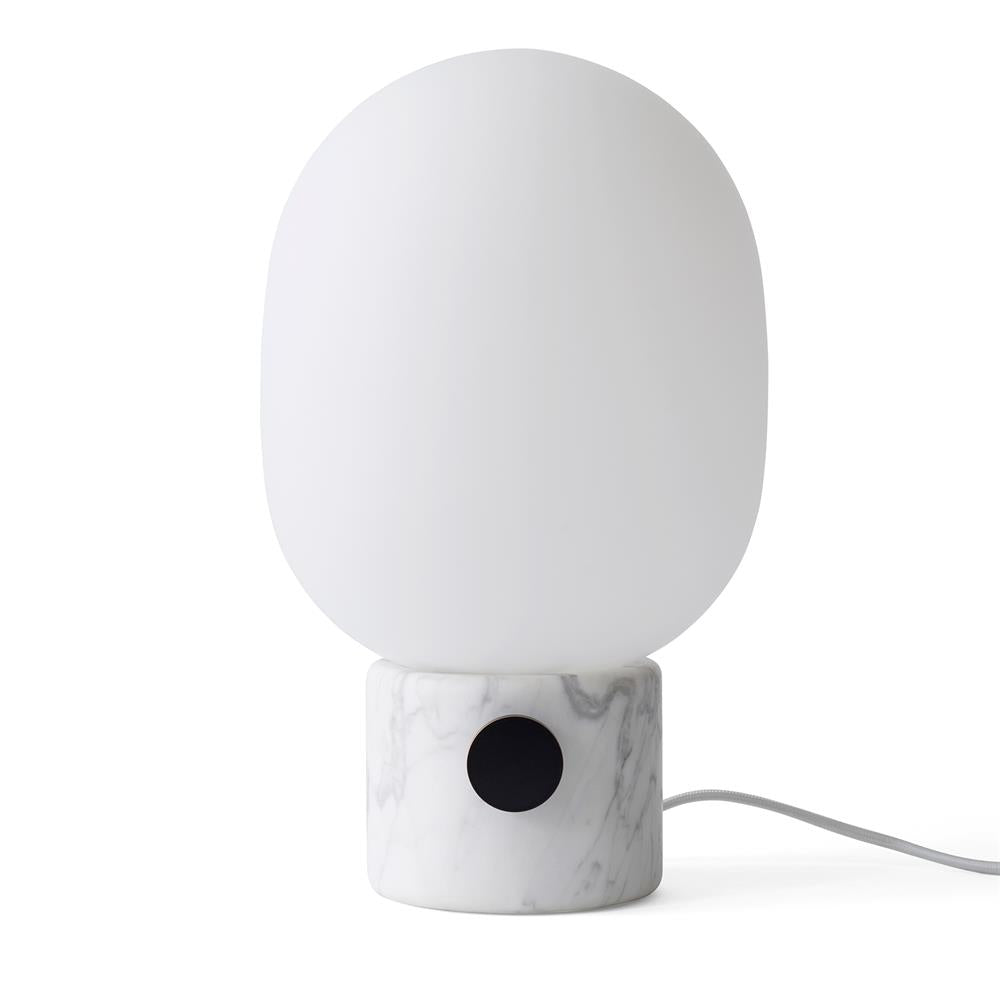 Mid-Century Marble Audio Table Lamp — White marble & White glass; D 19cm x H 32cm / ∅ 7.5″ x H 12.6″