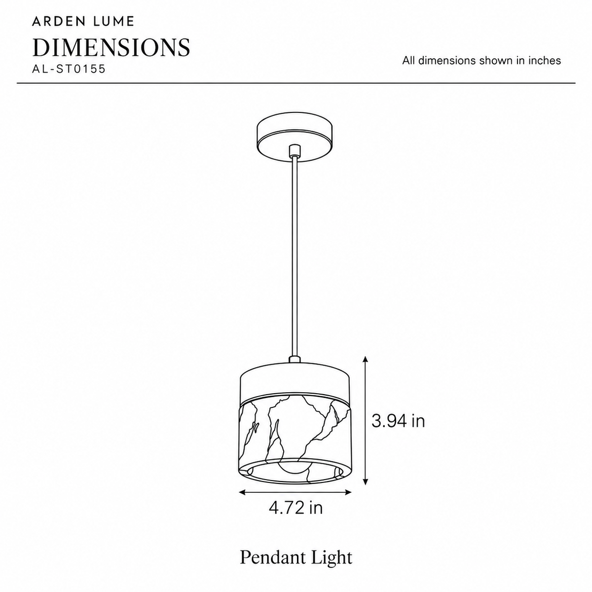ARDEN LUME AL-ST0155 dimension diagram in inches