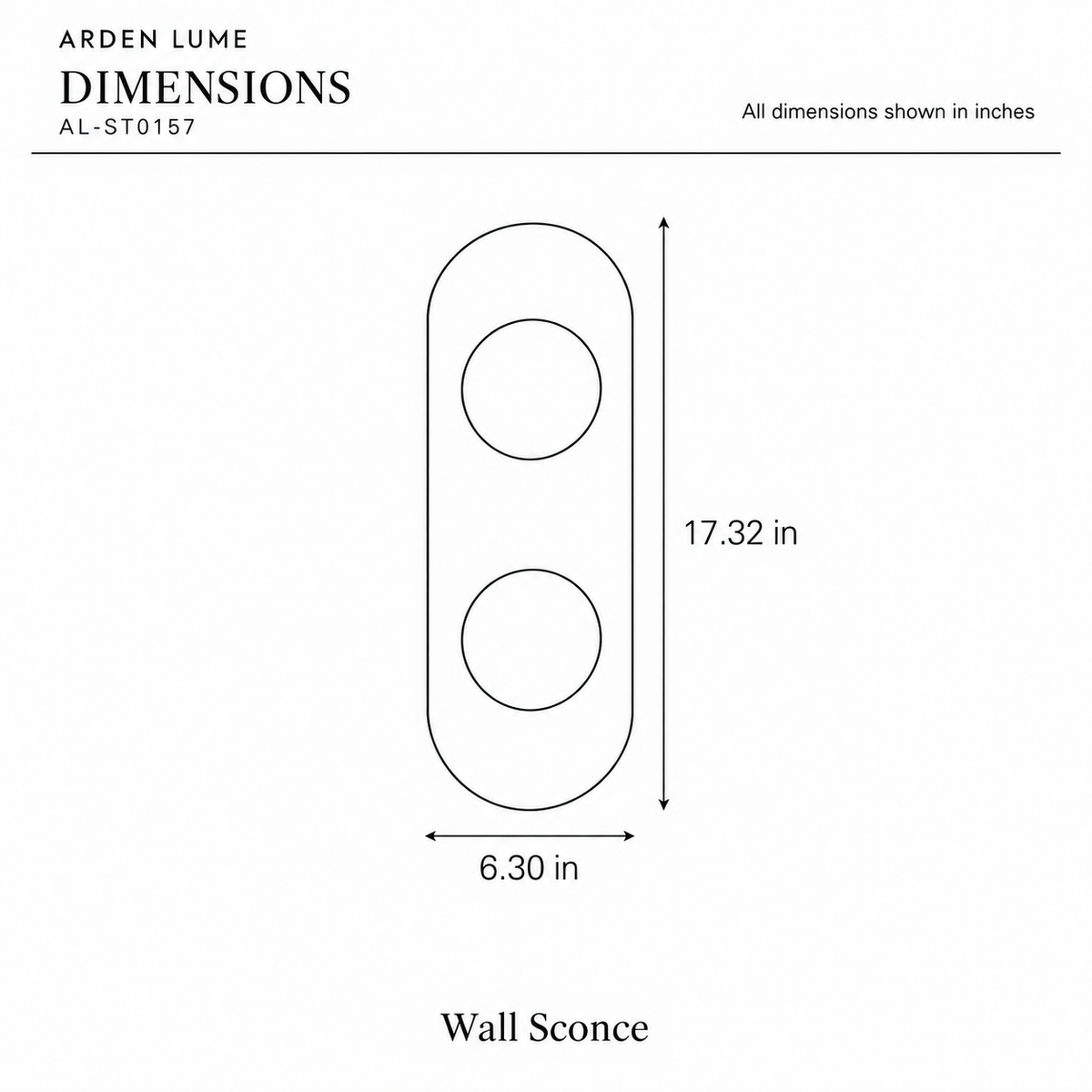 ARDEN LUME AL-ST0157 dimension diagram in inches