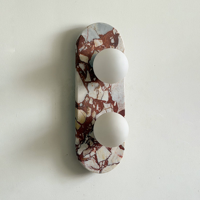 Gramercy Marble Globe Wall Sconce — D 16cm x H 44cm / ∅ 6.3″ x H 17.3″; Red & White Glass