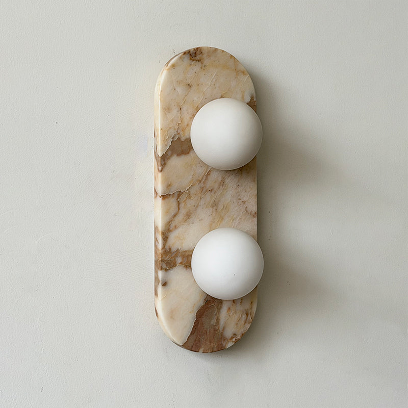 Gramercy Marble Globe Wall Sconce — D 16cm x H 44cm / ∅ 6.3″ x H 17.3″; Beige & White Glass