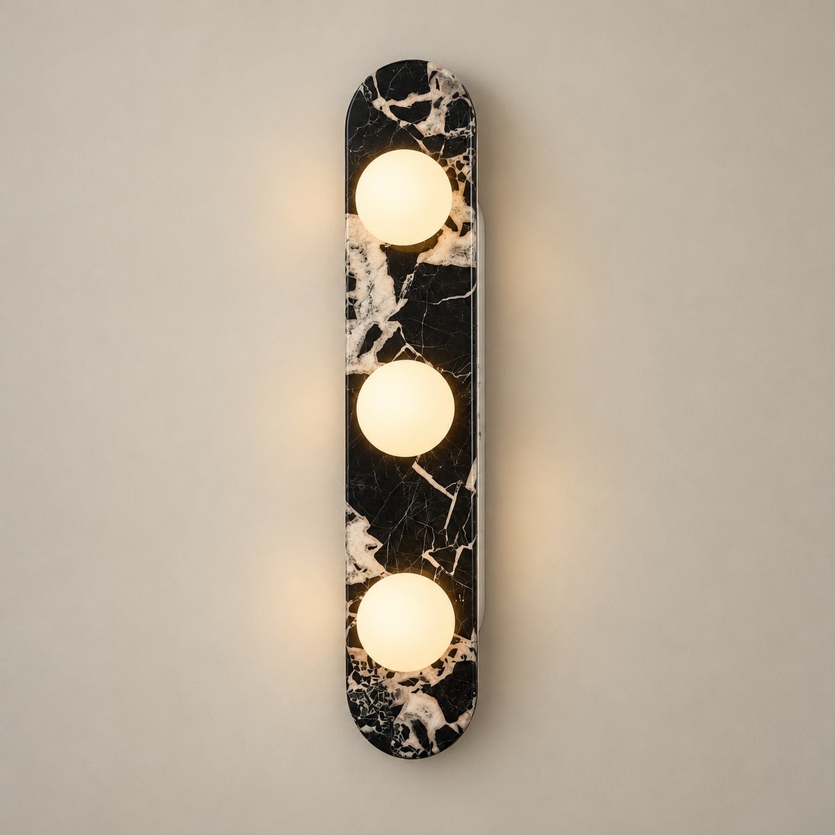 Beatrice Marble Globe Wall Sconce on a warm greige background