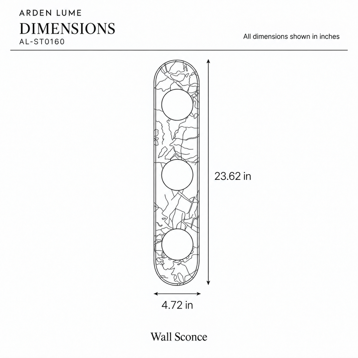 ARDEN LUME AL-ST0160 dimension diagram in inches