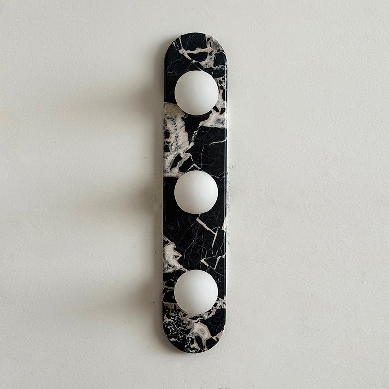 Beatrice Marble Globe Wall Sconce — D 12cm x H 60cm / ∅ 4.7 x H 23.6″; Black & White Glass