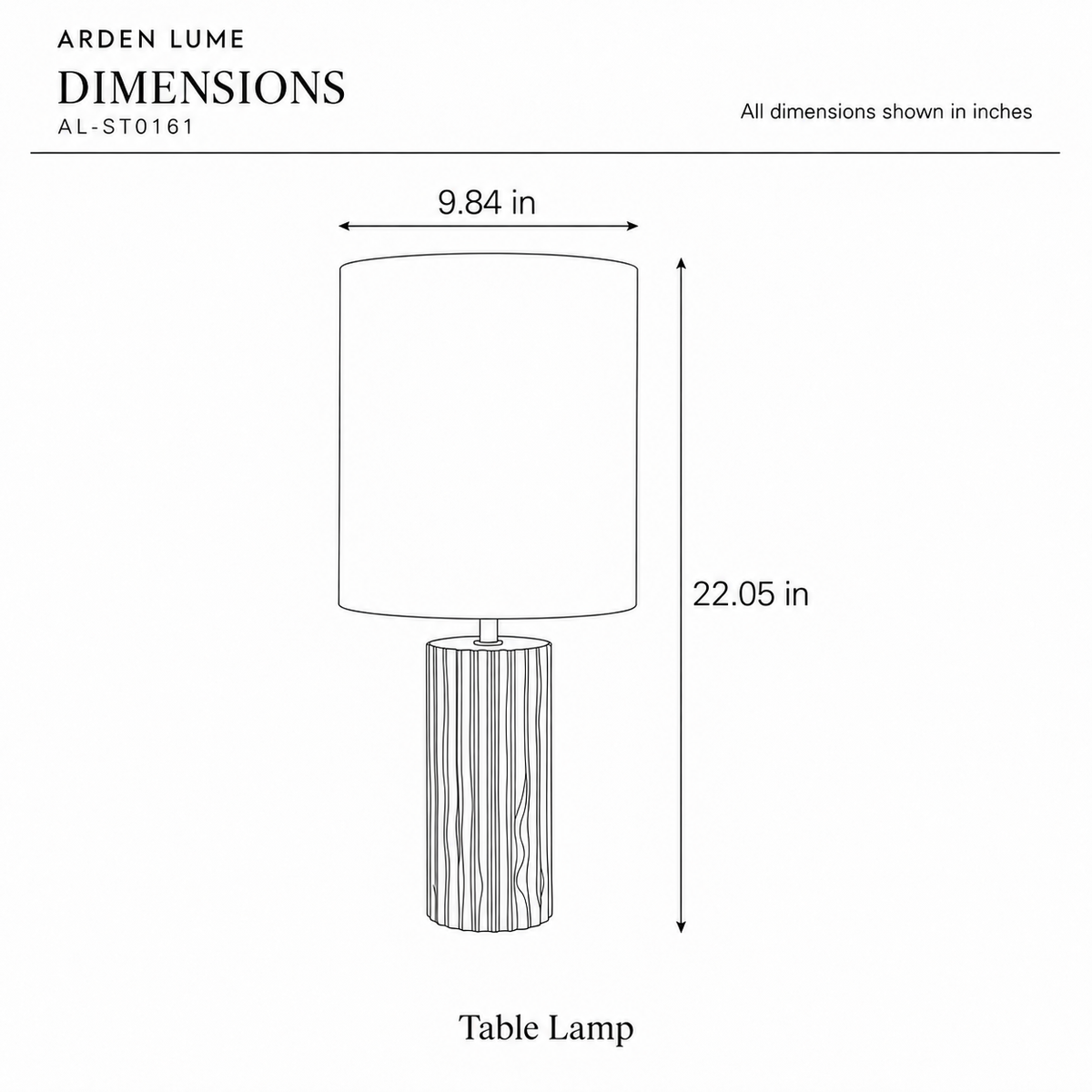 ARDEN LUME AL-ST0161 dimension diagram in inches
