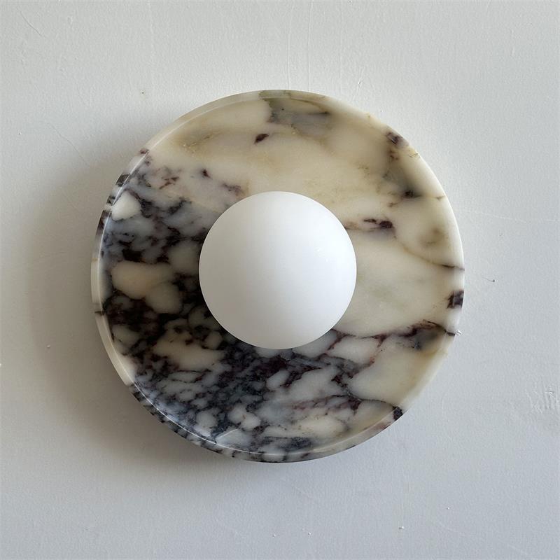 Marvielle Marble Onyx Globe Wall Sconce — D 25cm x H 25cm / ∅ 9.8″ x H 9.8″; Purple marble & White glass