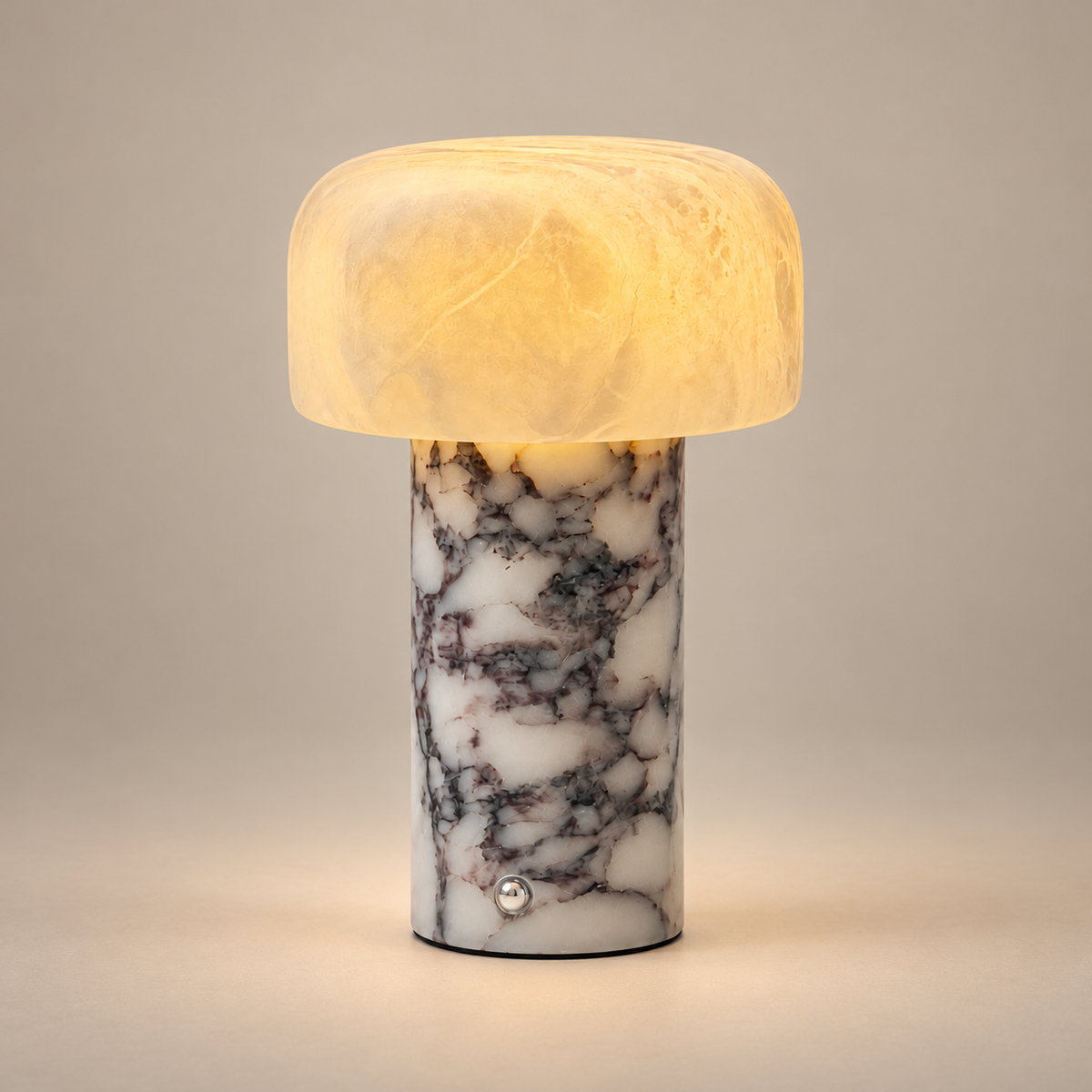 Sorvane Marble Alabaster Rechargeable Table Lamp on a warm greige background