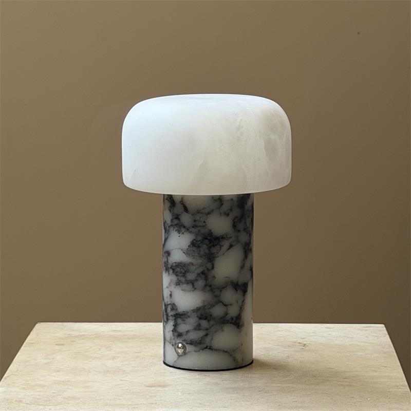 Sorvane Marble Alabaster Rechargeable Table Lamp — D 12.5cm × H 21cm / ∅ 4.9″ × H 8.3″; Purple Marble & White Alabaster; Touch Switch (Trichromatic dimming)