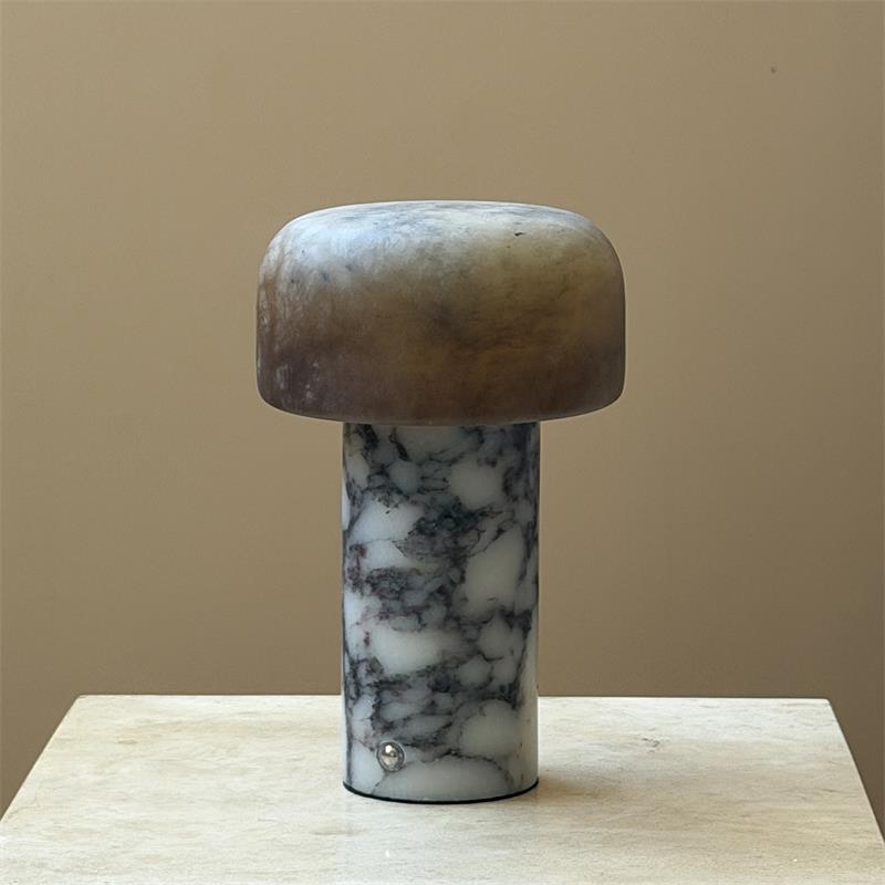 Sorvane Marble Alabaster Rechargeable Table Lamp — D 12.5cm × H 21cm / ∅ 4.9″ × H 8.3″; Purple Marble & Tobacco Color Alabaster; Touch Switch (Trichromatic dimming)