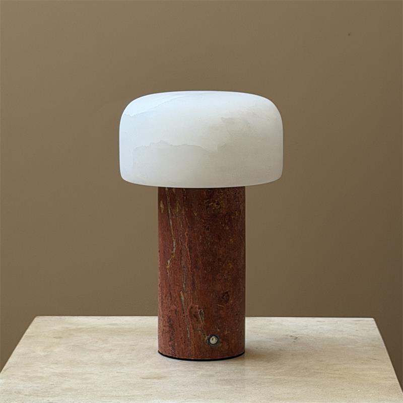 Sorvane Marble Alabaster Rechargeable Table Lamp — D 12.5cm × H 21cm / ∅ 4.9″ × H 8.3″; Red Marble & White Alabaster; Touch Switch (Trichromatic dimming)