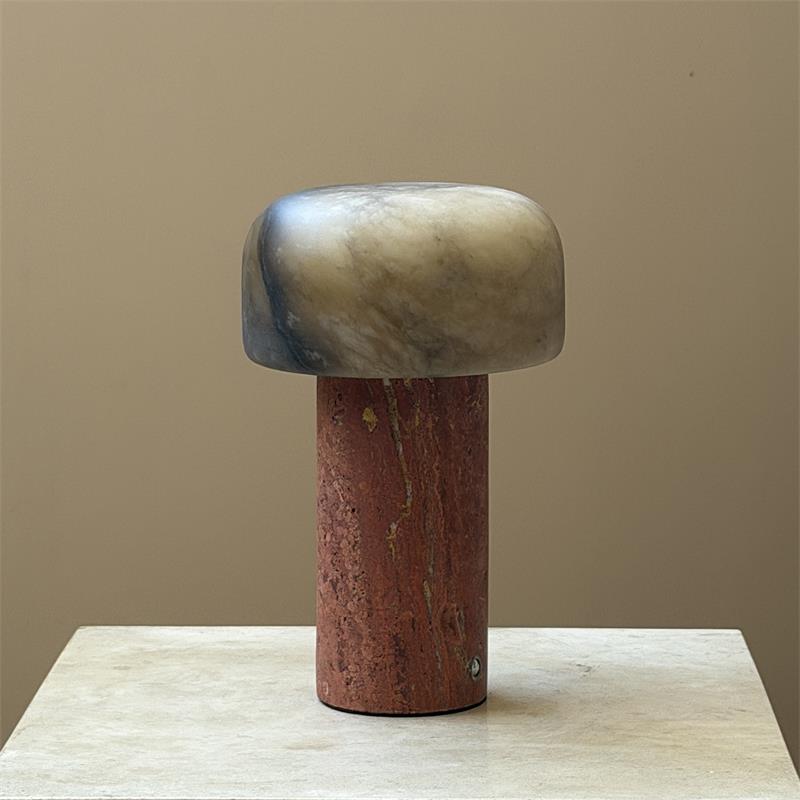Sorvane Marble Alabaster Rechargeable Table Lamp — D 12.5cm × H 21cm / ∅ 4.9″ × H 8.3″; Red Marble & Tobacco Color Alabaster; Touch Switch (Trichromatic dimming)