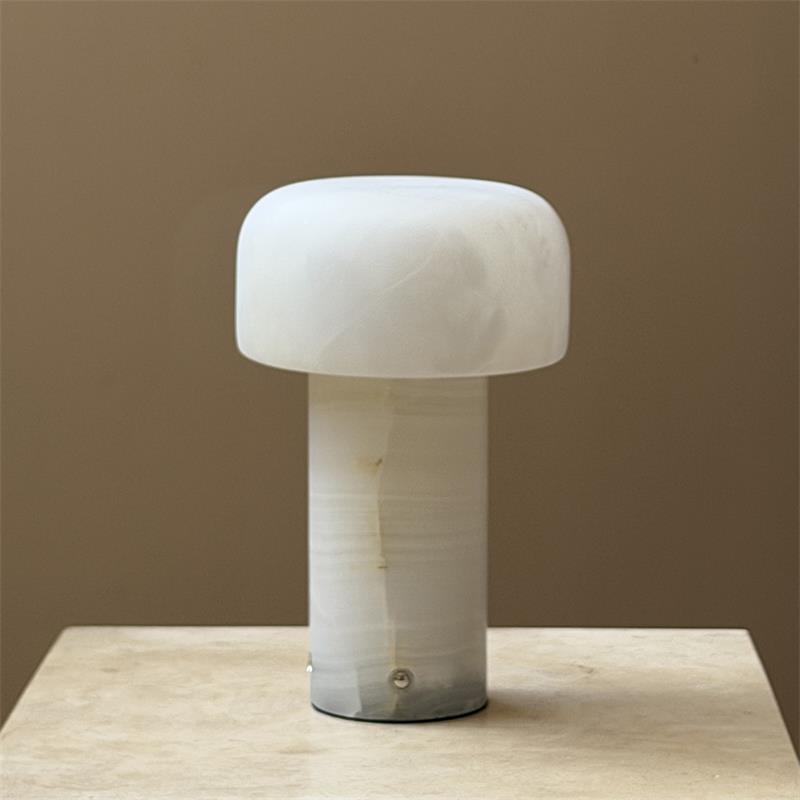 Sorvane Marble Alabaster Rechargeable Table Lamp — D 12.5cm × H 21cm / ∅ 4.9″ × H 8.3″; White Onyx & White Alabaster; Touch Switch (Trichromatic dimming)