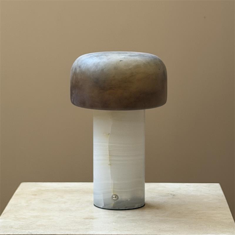 Sorvane Marble Alabaster Rechargeable Table Lamp — D 12.5cm × H 21cm / ∅ 4.9″ × H 8.3″; White Onyx & Tobacco Color Alabaster; Touch Switch (Trichromatic dimming)